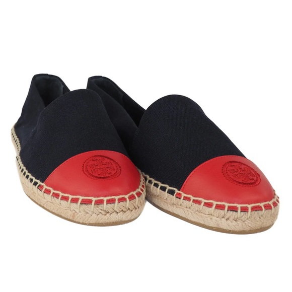 Tory Burch Shoes - Tory Burch Recycled Canvas Leather Navy Red Color Block Espadrille Shoes